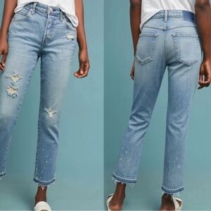 Amo Babe Forget Me Not Straight cropped Blue Distressed Women Jeans Size 28